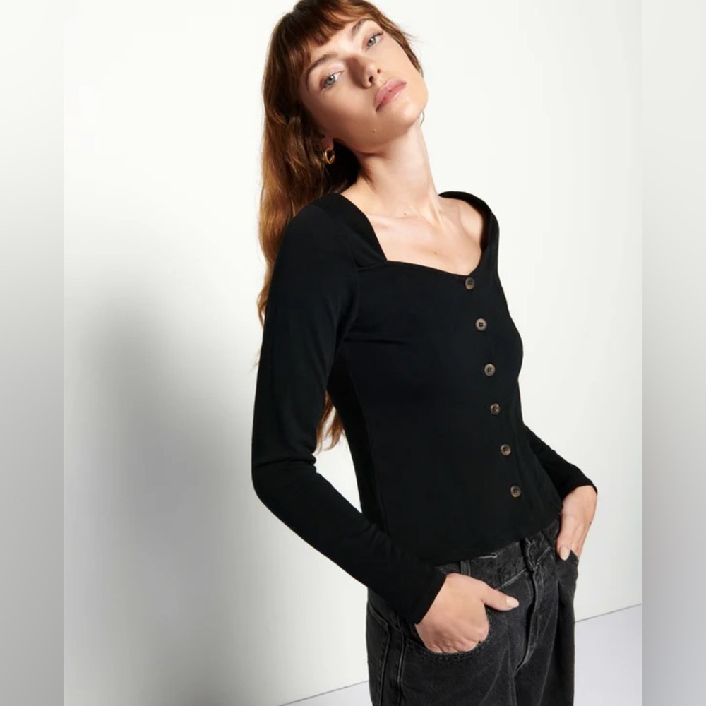 New Nation LTD Harper Top Sweetheart Blouse Black NWT Casual Boho Women’s XS